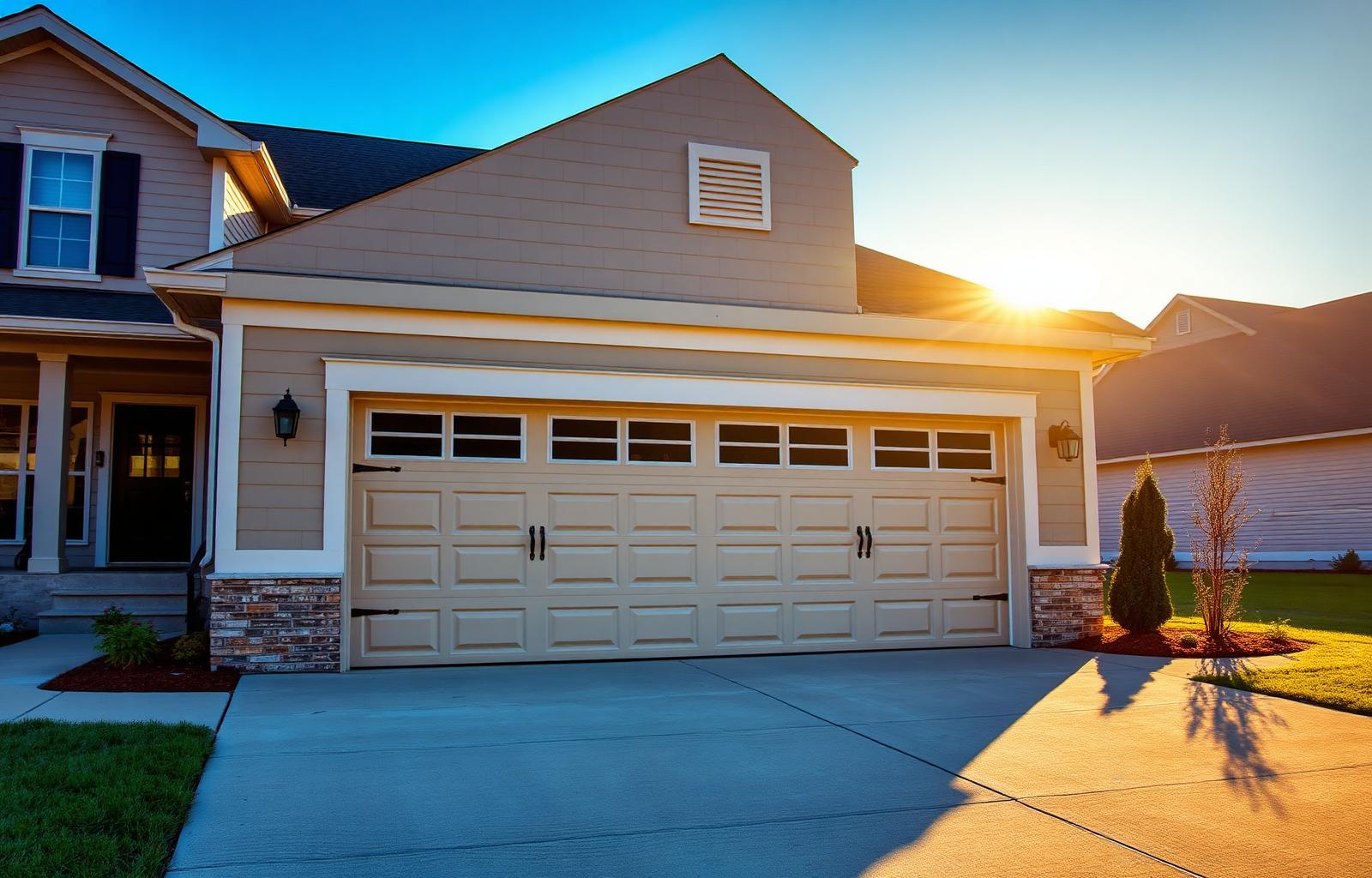 Newly repaired garage door on a home in Franklinton, NC
